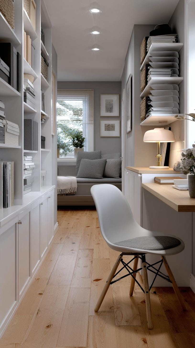 31 Home Office Ideas to Upgrade Your Work From Home Setup 85 30. Small hallway desk area with vertical organizer-2