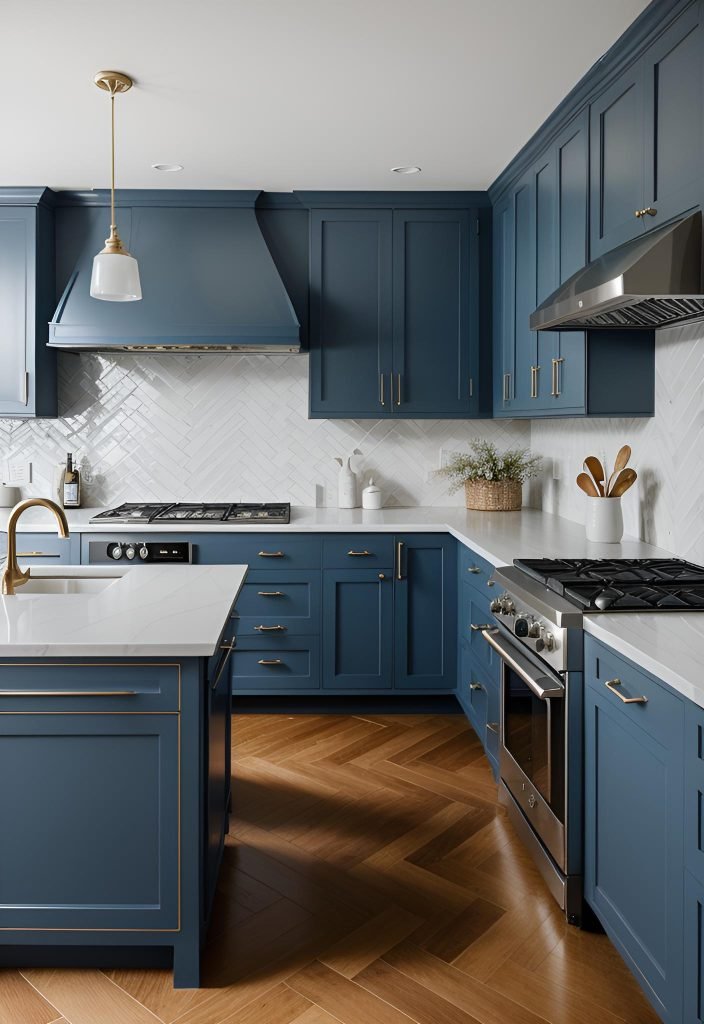 39 Trendy Blue Kitchen Cabinet Ideas: with Cool, Sophisticated Vibes 27 20. Smokey Blue Kitchen Cabinet Ideas-0