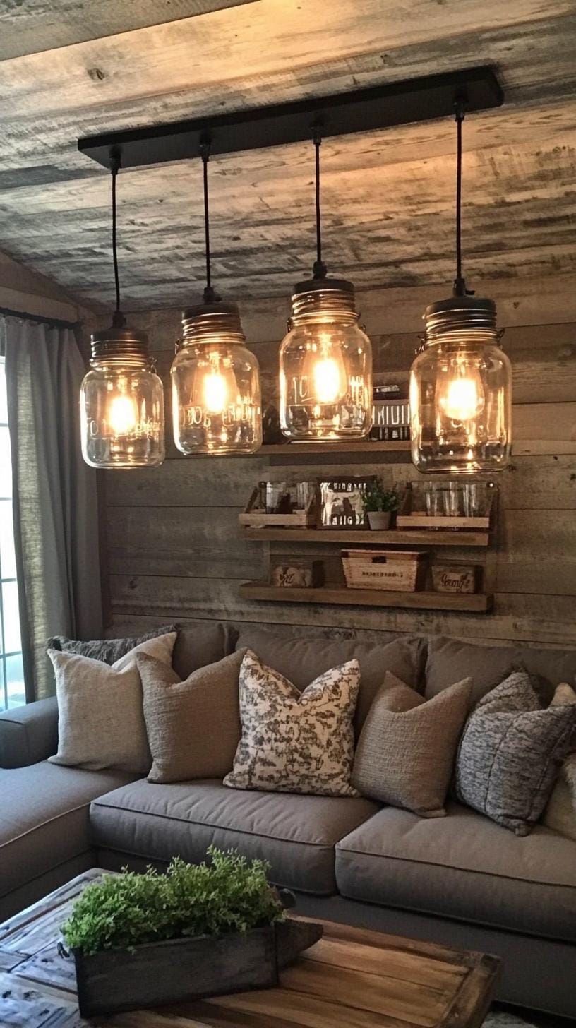 23 Best modern farmhouse living room ideas to inspire you 61 20. Soft ambient lighting with Masonglass-Kronlebelter-1