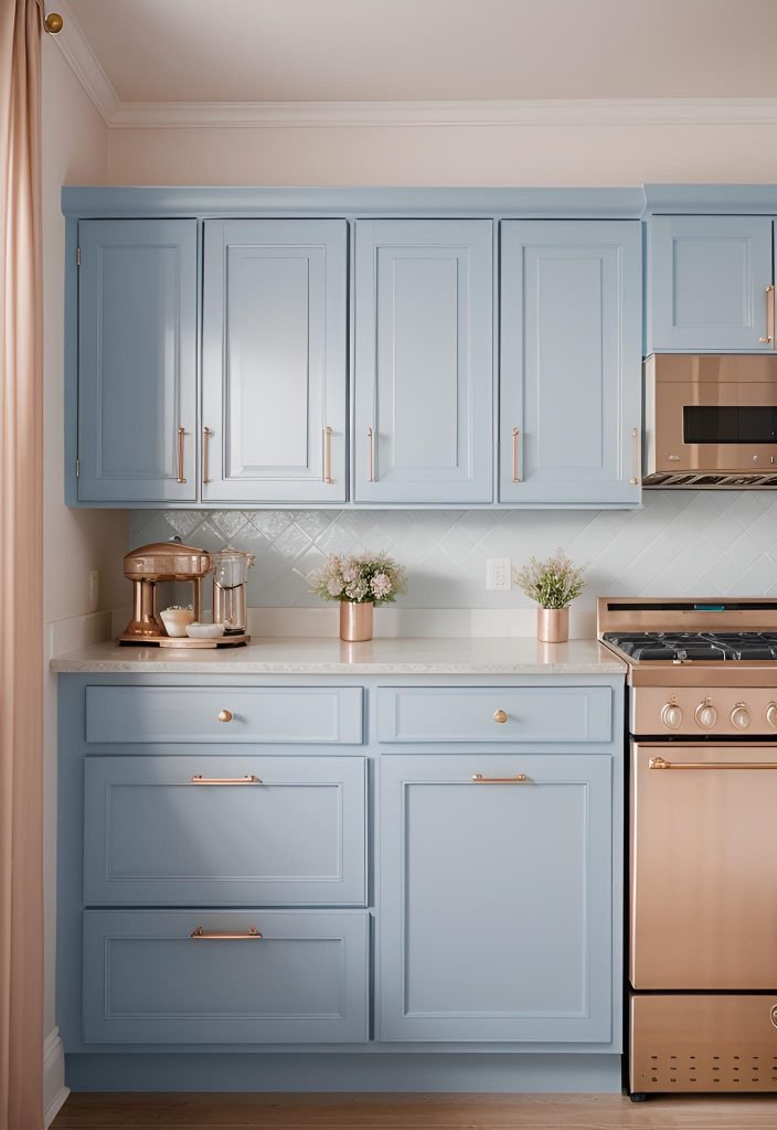 39 Trendy Blue Kitchen Cabinet Ideas: with Cool, Sophisticated Vibes 26 19. Soft Blue Kitchen Cabinets Trend-0
