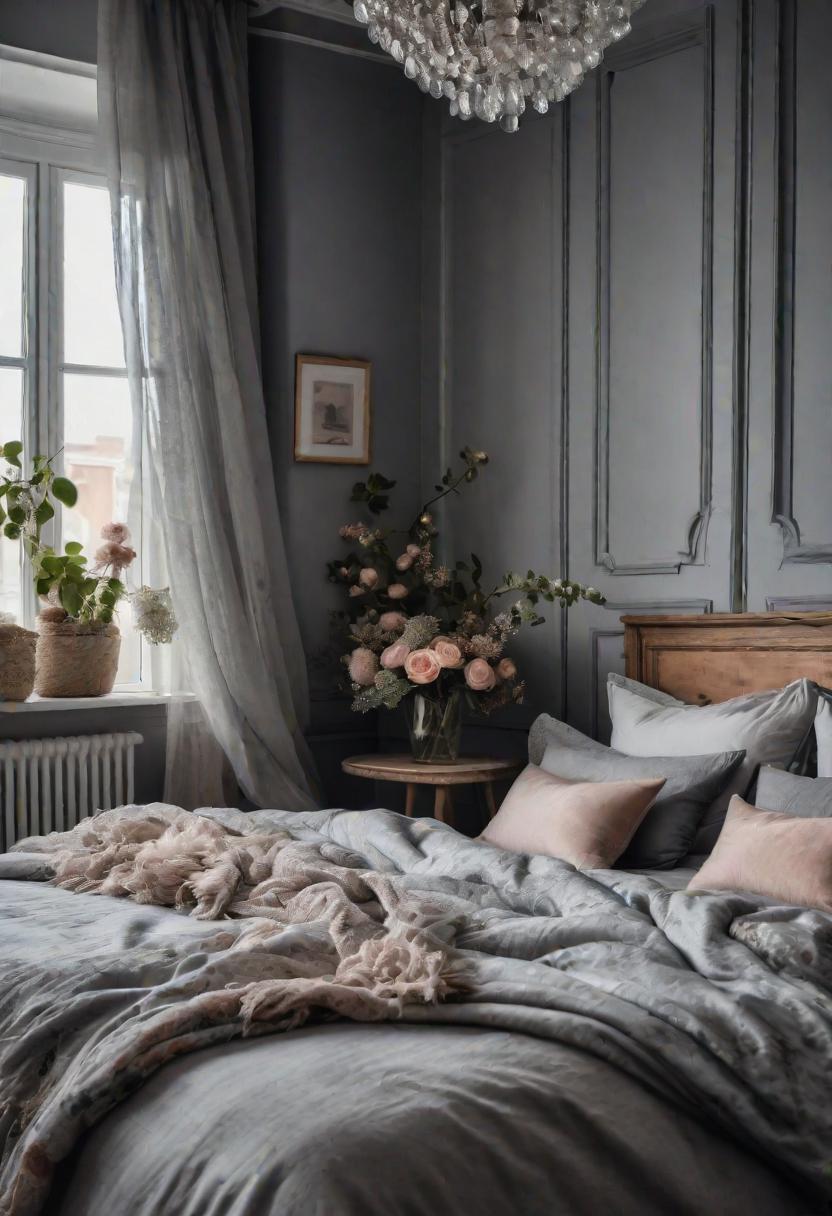 47 Stunning Grey Bedroom Ideas for An Elegant Bedroom Design 39 37. Soft Floral Shabby Chic Bedroom-0