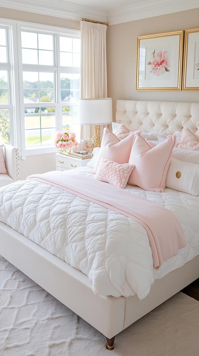 21 new bedroom ideas for your 2025 Refresh 33 11. Soft pink and pastel colors with synthetic pelzic accenter-0