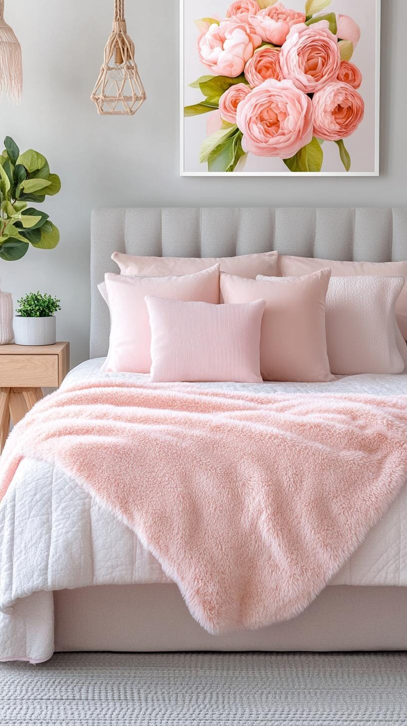 21 new bedroom ideas for your 2025 Refresh 35 11. Soft pink and pastel with artificial pelzic accenter-2