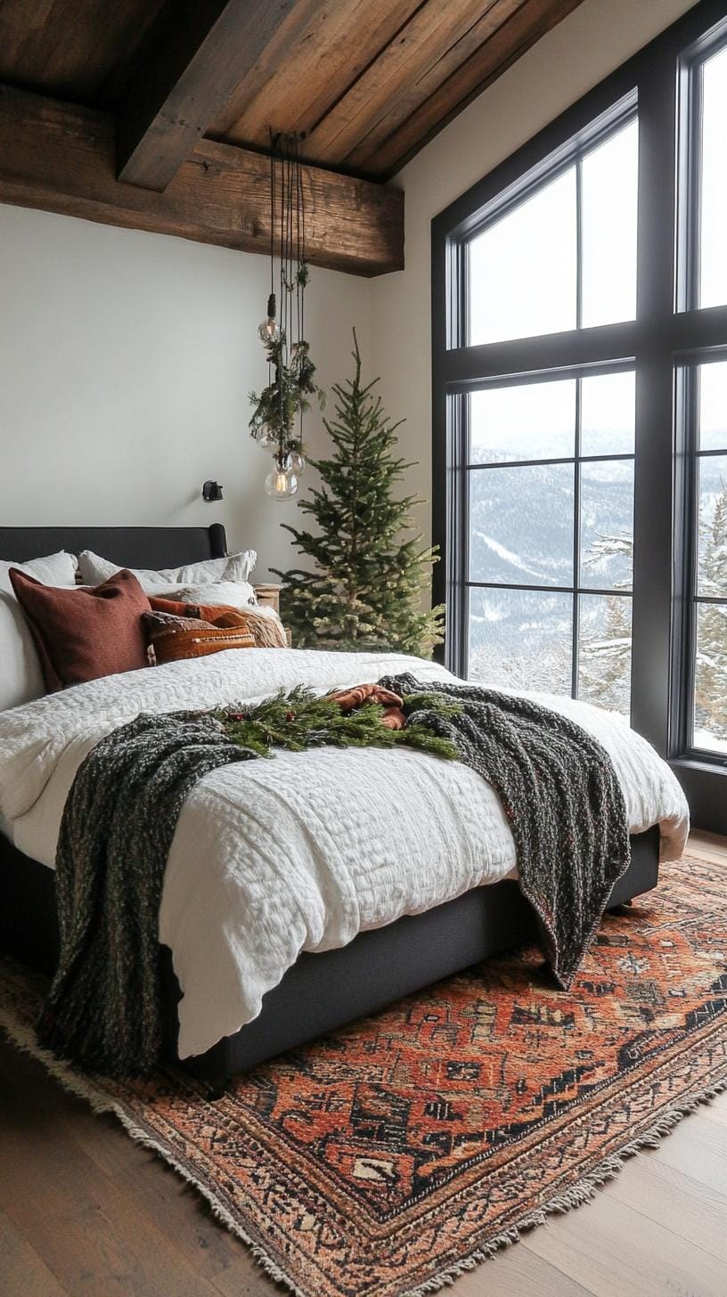 23 atmospheric Boho bedroom ideas to copy 59 19. Soft, snow -covered blanket over the dark bed for Winterchr. 2-2 draped