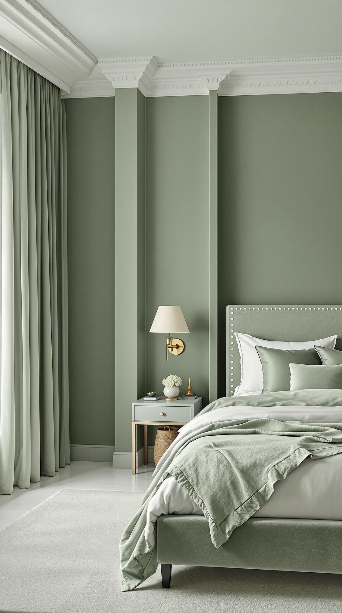25 Trendy Sage Green Schlafzimmer Ideen für 2025 48 15. Raffinierte monochrome Palette mit unterschiedlichen Tönen von Salbei Grün-0