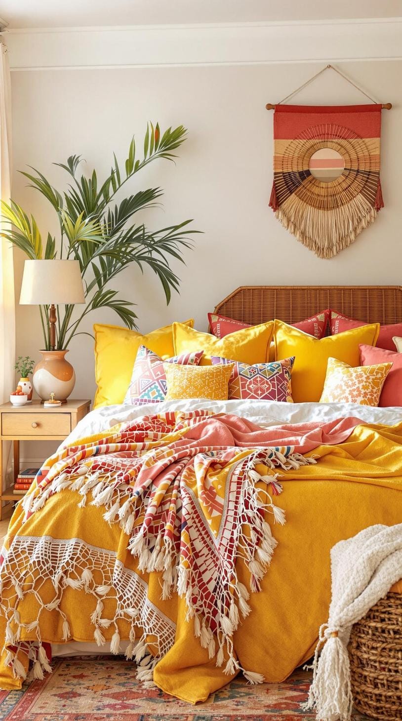 21 colorful boho bedroom ideas for a bizarre hippie -vibe 57 20. Southern Coast Adventure: Combine sunny yellow and deep corals with beach elements and relaxed liquid pipes-0
