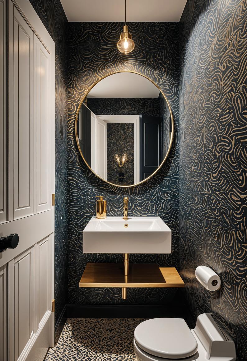19 Genius Small Bathroom Ideas: Space Saving Hacks 13 7. Space-saving brave wallpaper ideas-0