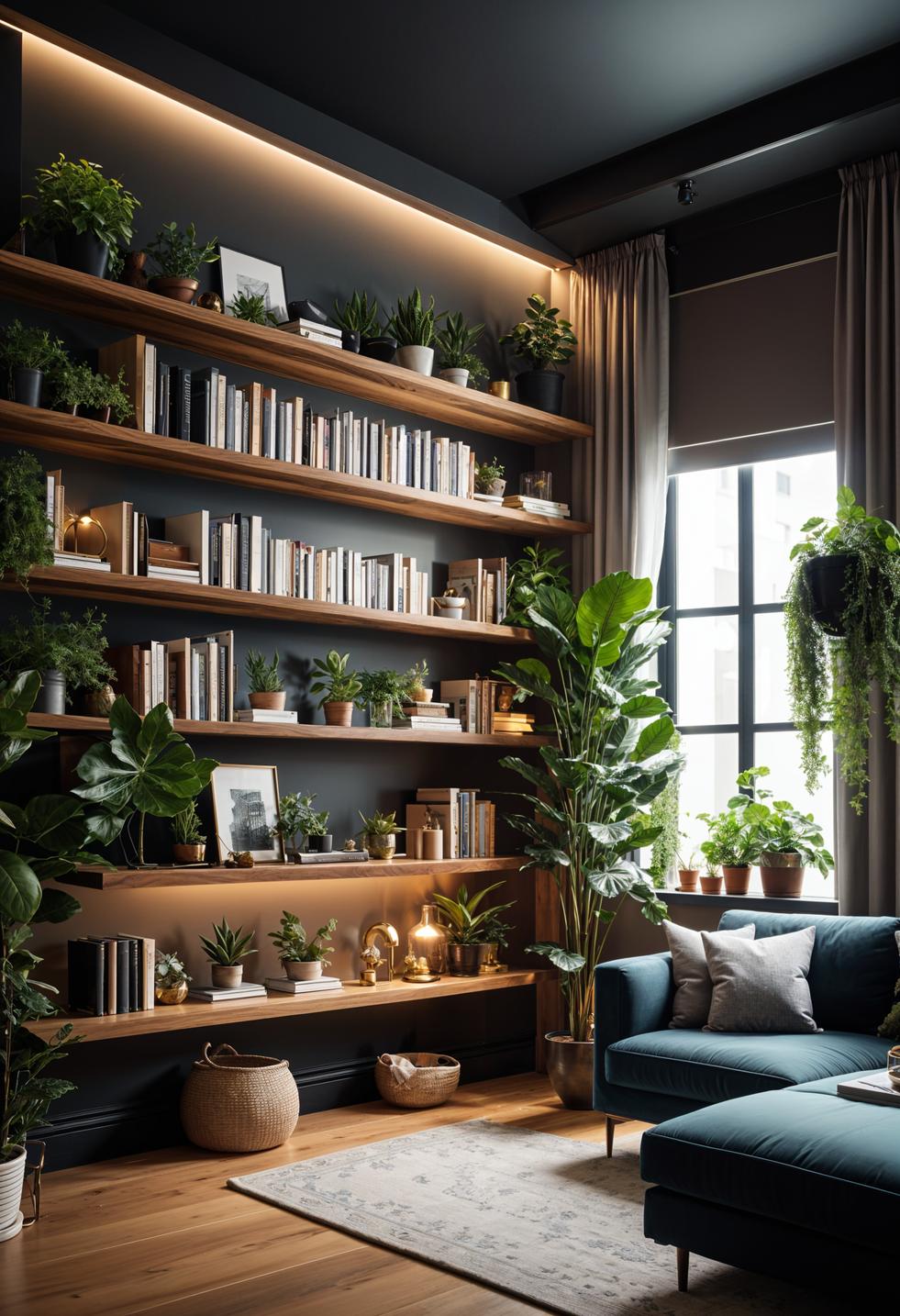 25 Genius Tiny Living Room Ideas 14 4. Space-saving floating shelf Solution