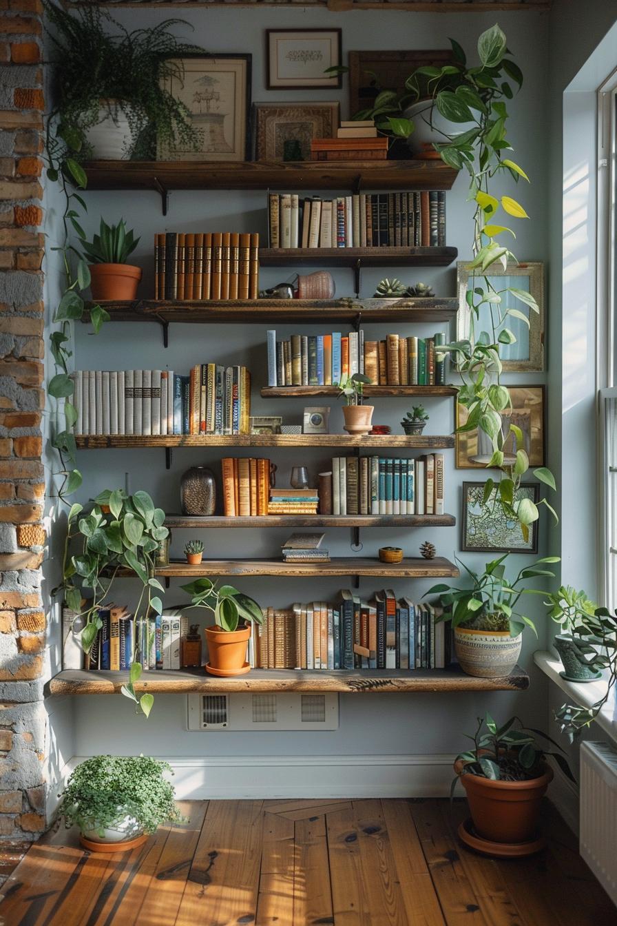 25 Genius Tiny Living Room Ideas 15 4. Space-saving floating shelf Solution