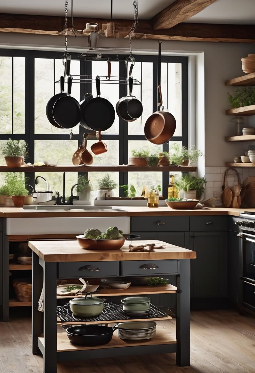 39 Clever Small Kitchen Ideas: Maximize Your Space with Stylish and Functional Designs 9 7. Space-Saving Hanging Pot Rack-0
