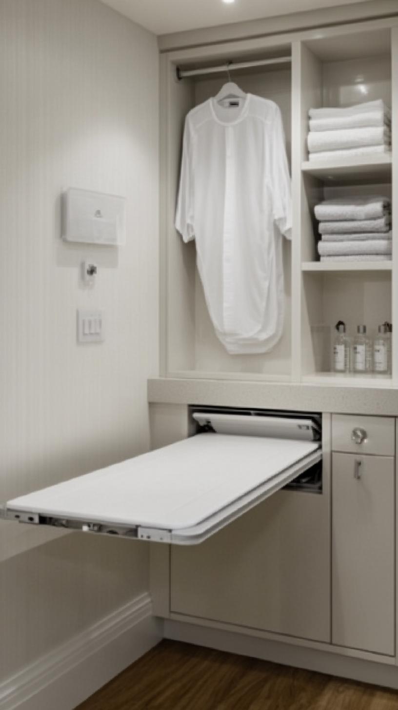 20 Genius Tiny laundry kitchen ideas: organization & stacked design 48 17. Space-saving, built-in ironing board installed in Cabinetry-0