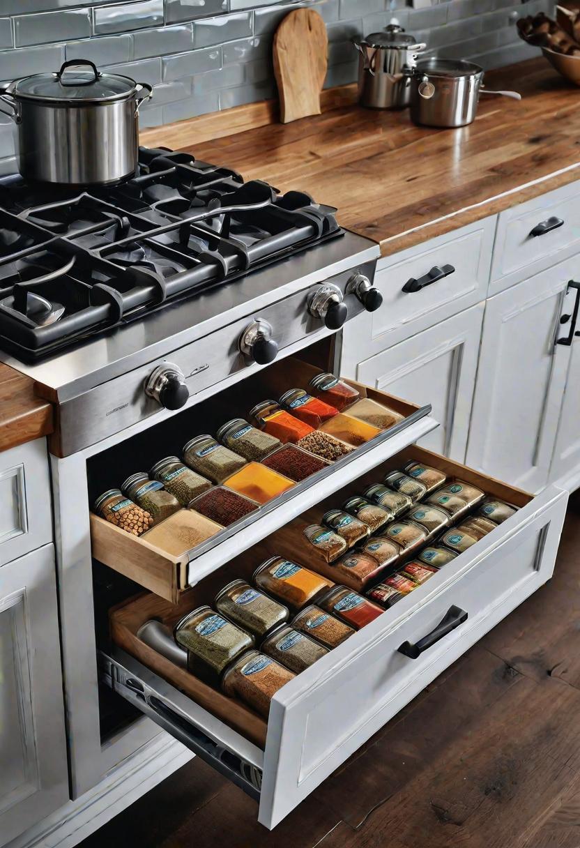 33 Modern Farmhouse Kitchen Ideas: Blending Rustic Charm with Contemporary Design 32 25. Spice Rack Beside Stove-0
