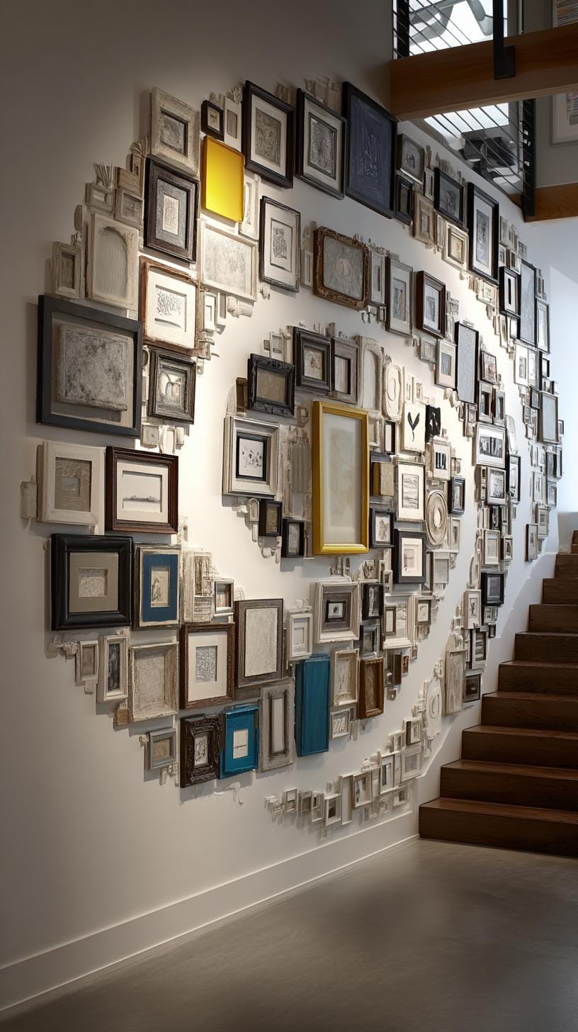 37 Gallery Wall Decor Ideas: Layouts And Styles to Elevate Any Room 15 5. Spiral formation where artwork radiates outward in a swirl-0