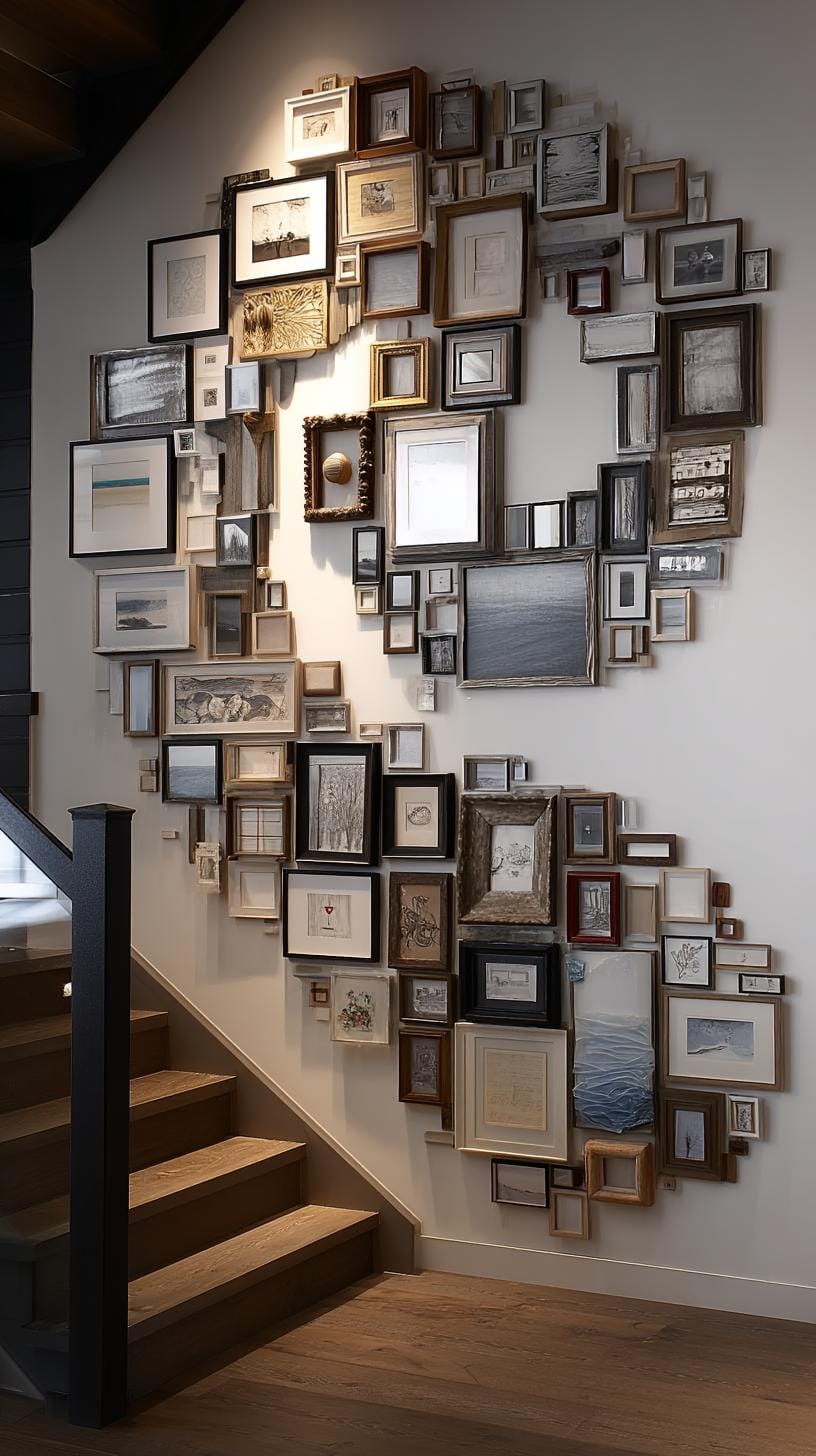 37 Gallery Wall Decor Ideas: Layouts And Styles to Elevate Any Room 17 5. Spiral formation where artwork radiates outward in a swirl-2