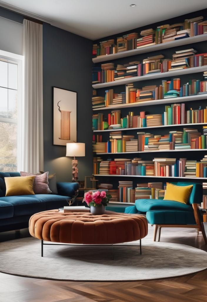 40 Breathtaking accent walls in living room Ideas 23 20. Stacked Book Wall-0