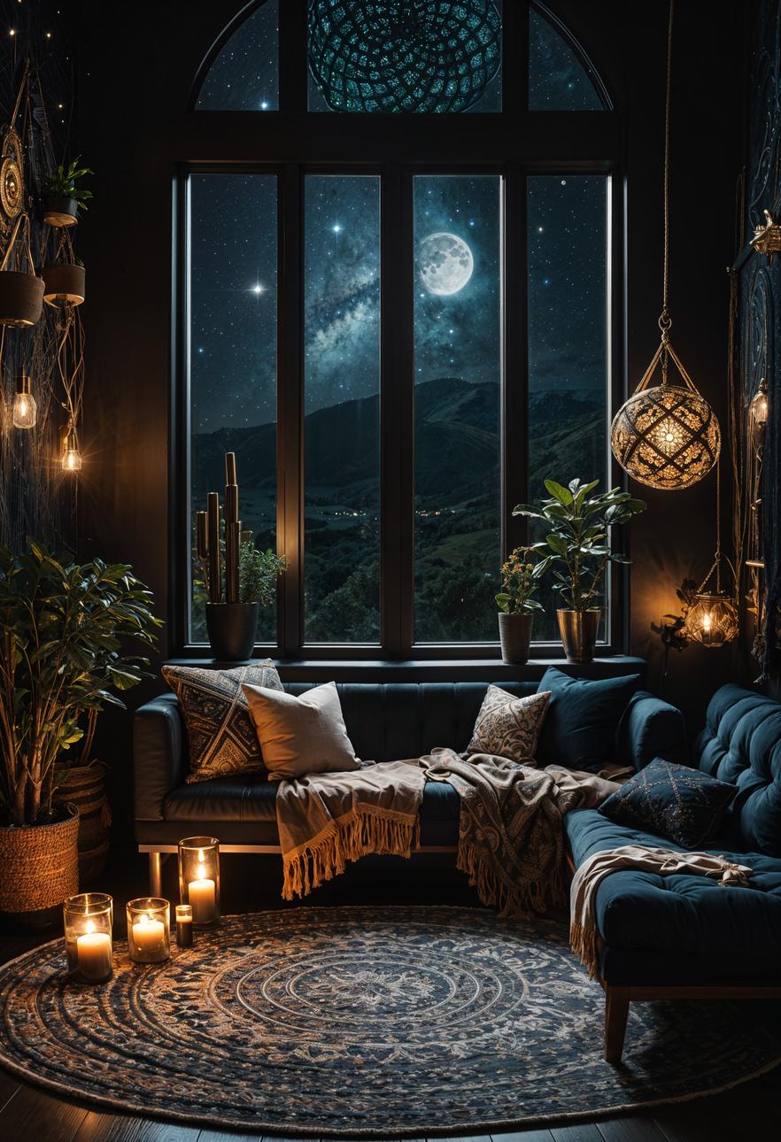 35 Gorgeous Dark Boho Living Room Inspirations 49 29. Starry Night Boho Oasis-1