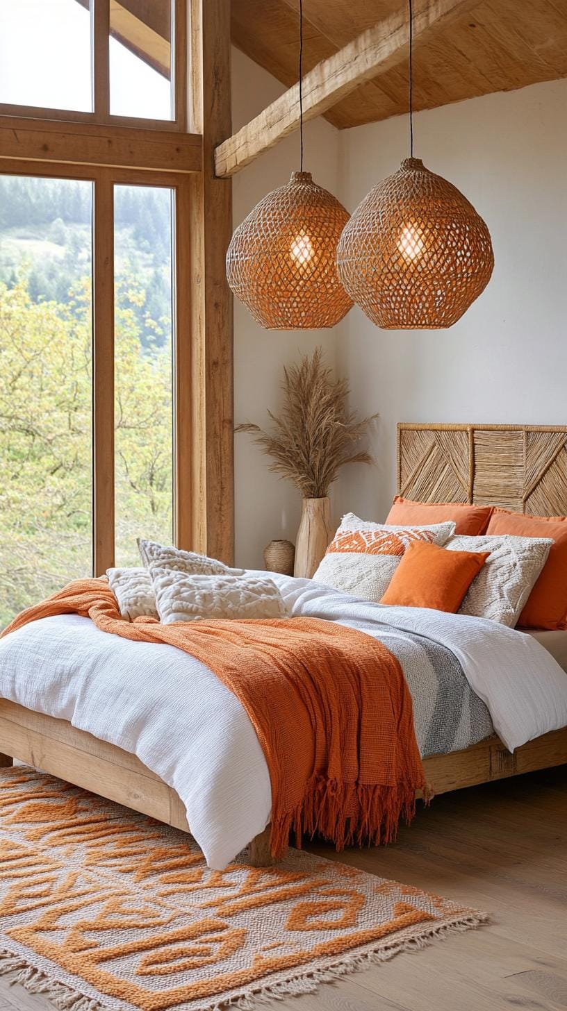 23 Modern Boho bedroom ideas that you can love immediately 55 18. Statement pendant lamp over rustic beds-2