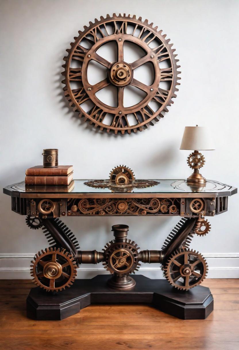 27 atemberaubende Eingangstischdekor -Ideen, um Ihren Eingangseingang zu erhöhen 30 20. Steampunk Table Decor Ideas-0