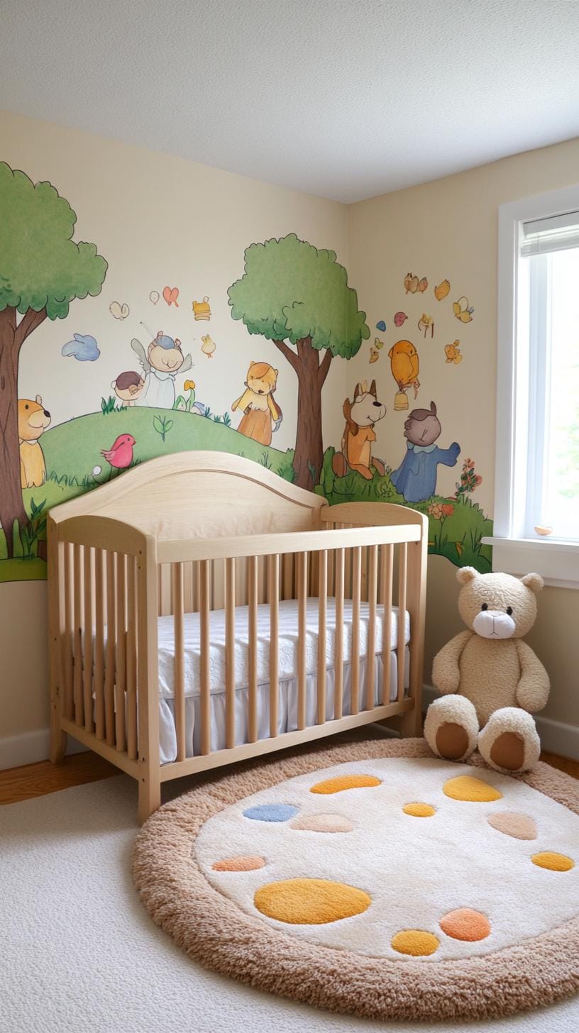 21 Enchanted Forest Nurily Ideas for a magical mood 43 16. Storybook Enclave with illustrated murals and soft plush-0