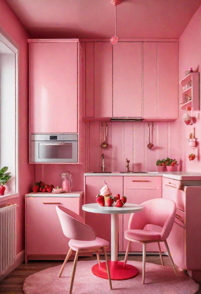 63 Luxurious Pink Bedrooms to Warm Up Your Space 30 28. Strawberry Pink Kitchenette Bedroom-0