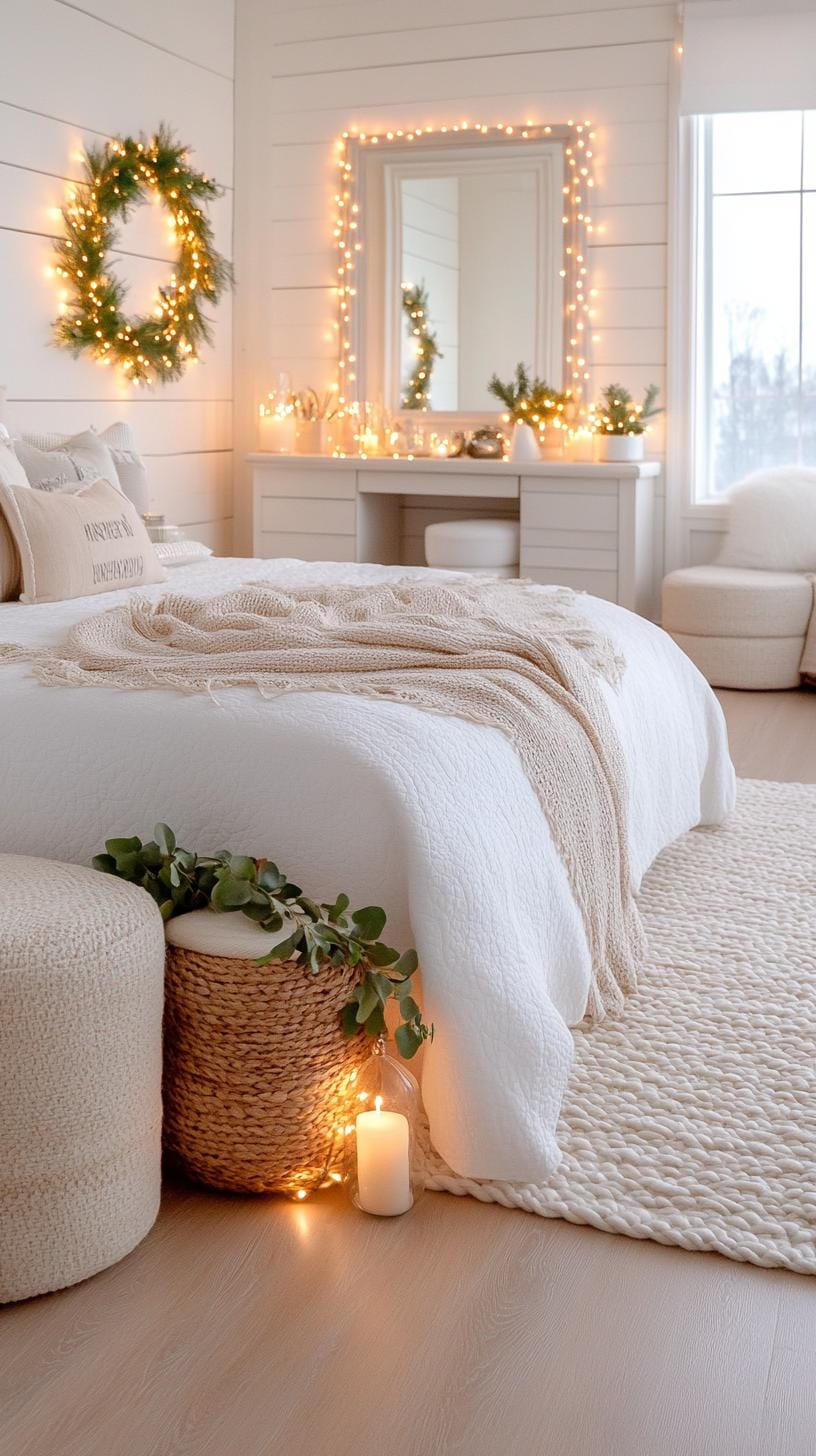 21 new bedroom ideas for your 2025 refreshment 11 3. String light frame of mirrors or windows for soft ambience-1