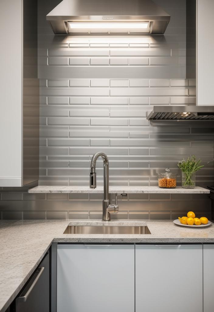 35 Stunning Kitchen Backsplash Ideas: Creative and Eye-Catching Designs 10 6. Stylish Stainless Steel Subway Tiles-0