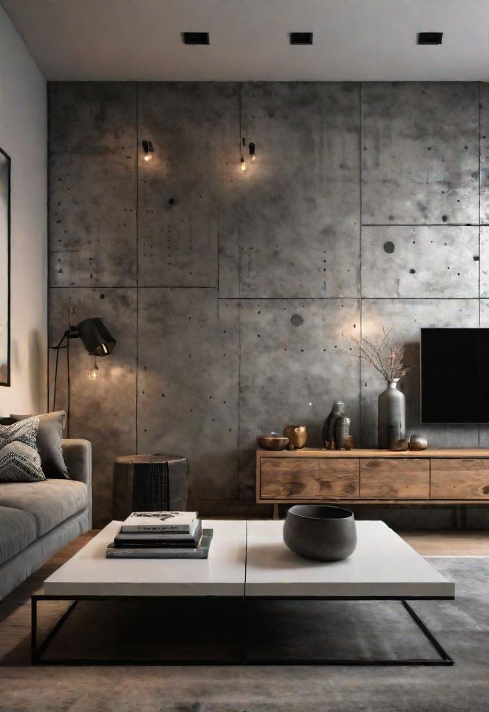 40 Breathtaking accent walls in living room Ideas 15 12. Stylish Stenciled Concrete Accent Walls-0