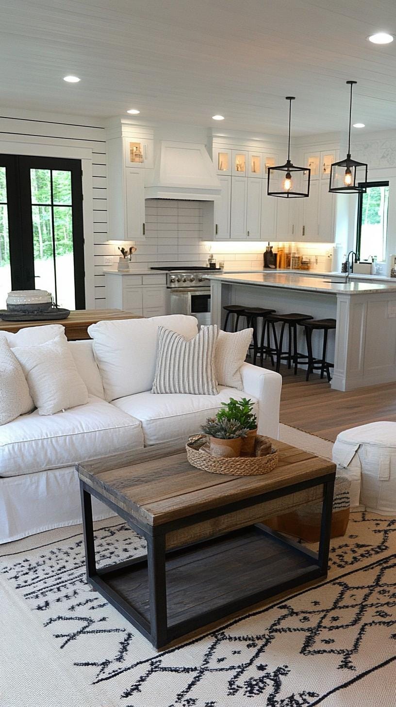 23 Best modern farmhouse living room ideas to inspire you 27 9. Subtle industrial details with Edison Lampenleuchten-1