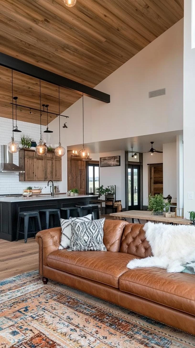 23 Best modern farmhouse living room ideas to inspire you 28 9. Subtle industrial details with Edison Lampenlucht-2