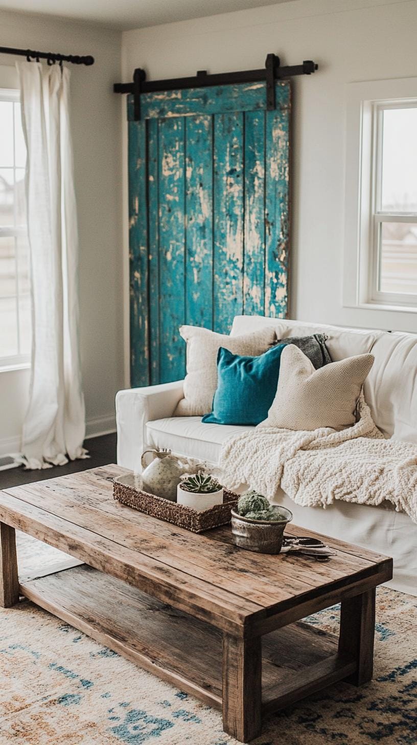 23 Best modern farmhouse living room ideas to inspire you 46 15. Subtle splash of color with desperate wooden accent-part-1