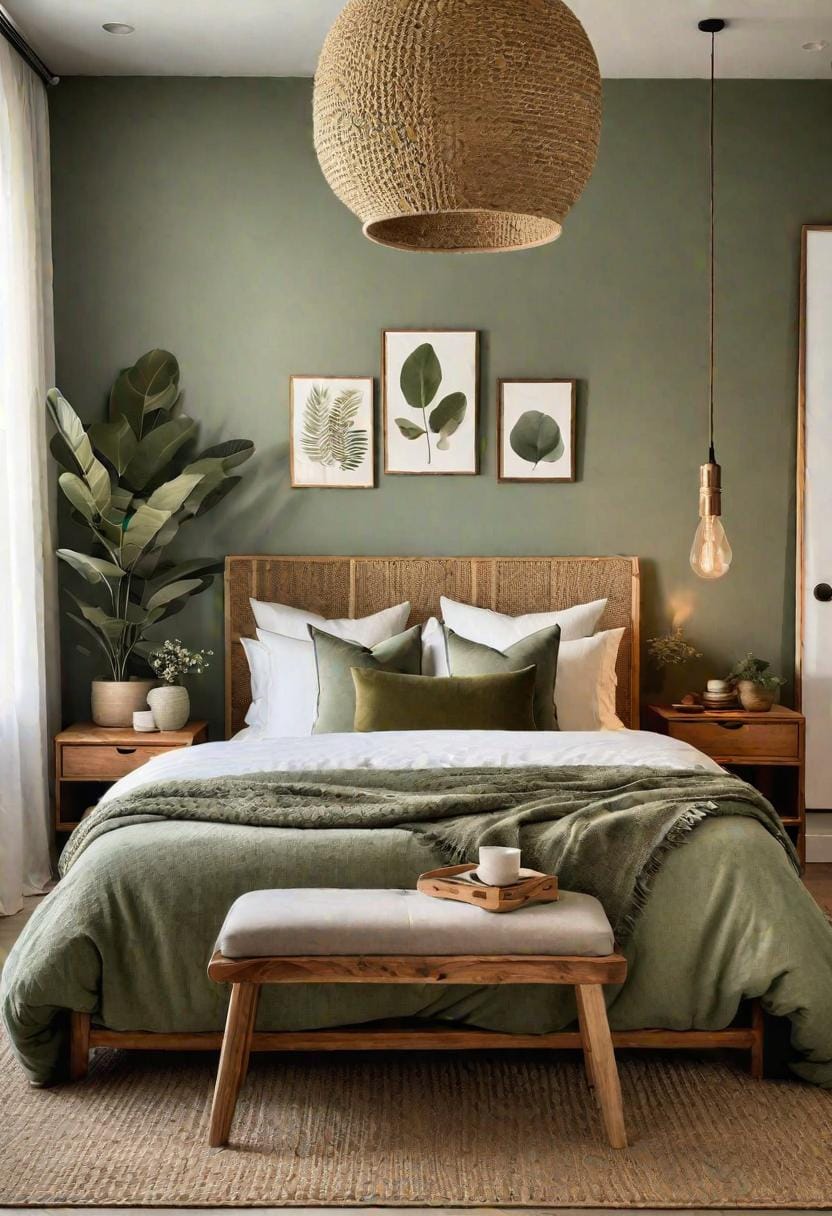 25 Trendy Sage Green Schlafzimmer Ideen für 2025 65 20. Subtile erdige Töne in Kombination mit Salbeigrün für einen warmen Erdraum-1