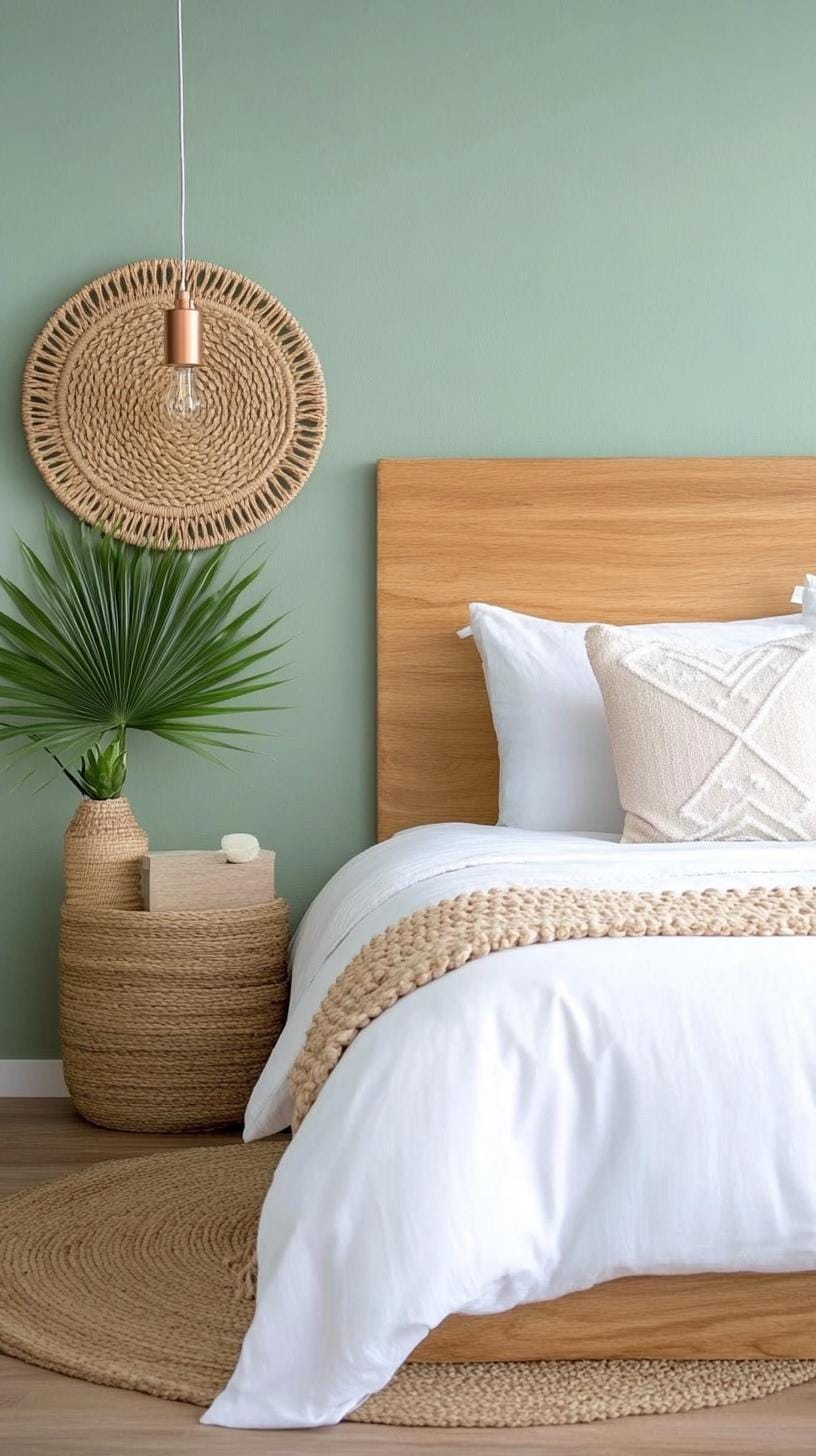 25 Trendy Sage Green Schlafzimmer Ideen für 2025 66 20. Subtile erdige Töne in Kombination mit Salbeigrün für einen warmen, Erdungsraum-2