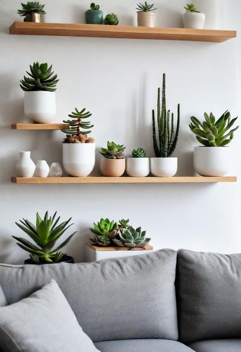 29 Kreativ über den Couch Decor -Ideen, um Ihr Wohnzimmer zu verwandeln 3 1. Sukkulente schwimmende Regal-Dekor-0