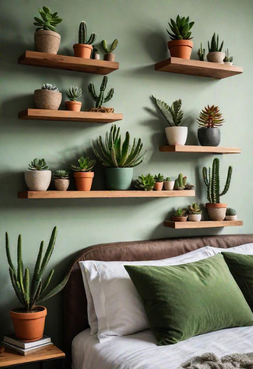 36 Earthy Bedroom Ideas for a Serene Space 20 9. Succulent Floating Shelf Decor-1
