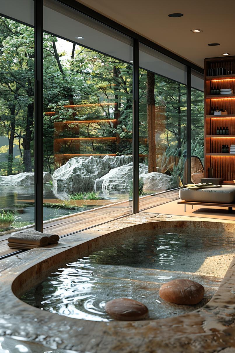 15 chic mid century modern bathroom ideas for timeless elegance 12 4. Sunken bathtub with a river rock-0