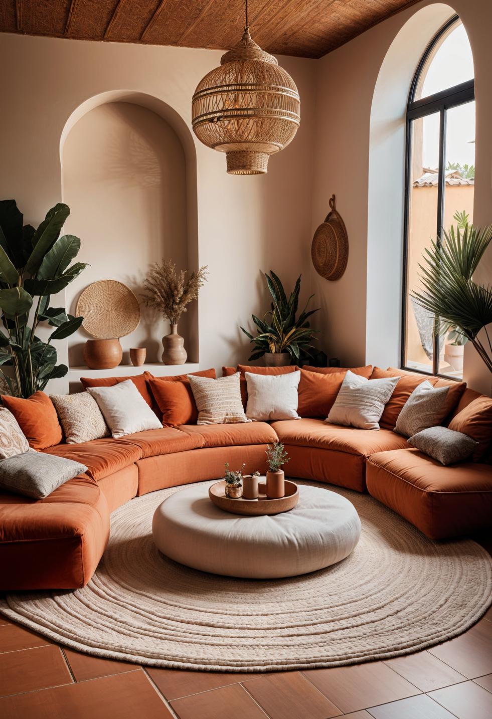 45 Chic & Modern Boho Living Room Ideas To Copy 29 10. Sunken Seating Oasis-2