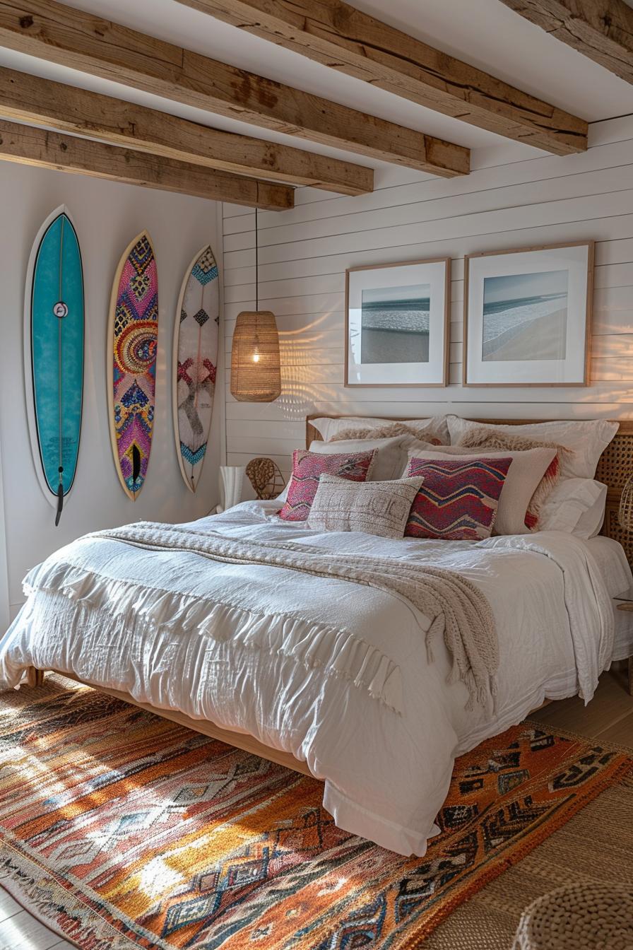 15 aesthetic coastal bedroom ideas for a dreamy retreat 29 13. Surfboard art for coastal vibes-0