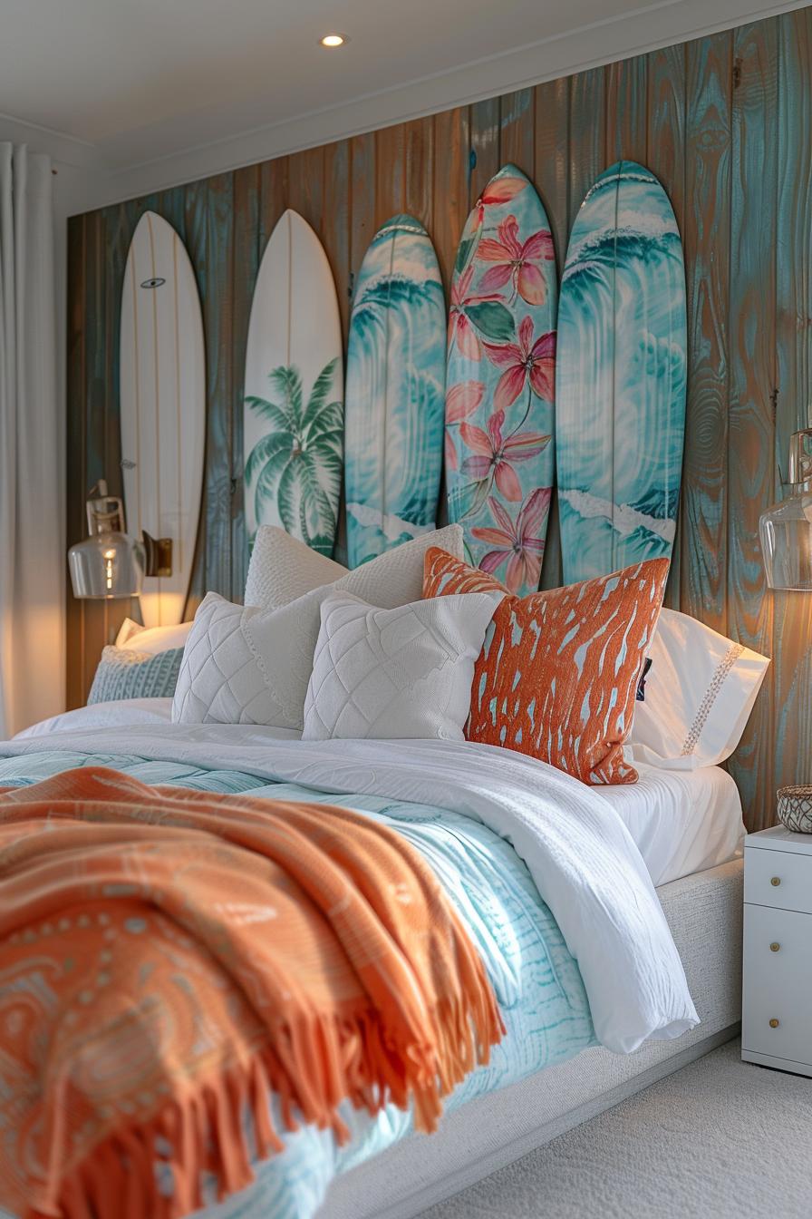 15 aesthetic coastal bedroom ideas for a dreamy retreat 30 13. Surfboard art for coastal mood-1