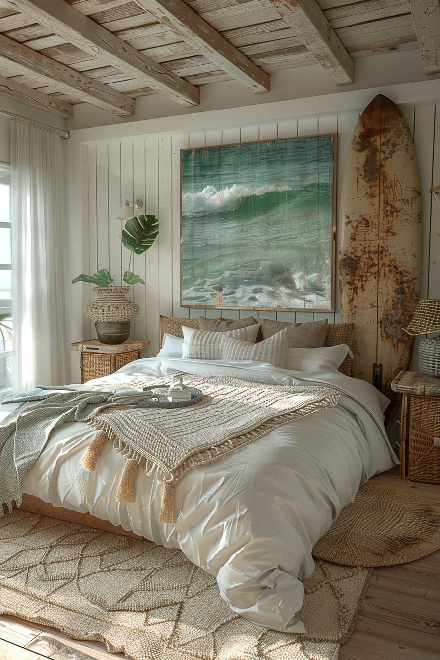 23 Trendy Boho Coastal Bedroom Ideas that you will love 41 14. Surfboard Decor Inspiration-1