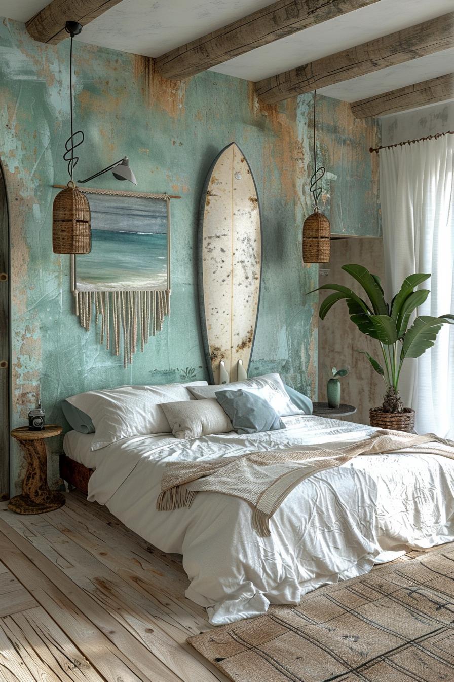 23 Trendy Boho Coastal Bedroom Ideas that you will love 42 14. Surfboard Decor Inspiration-2