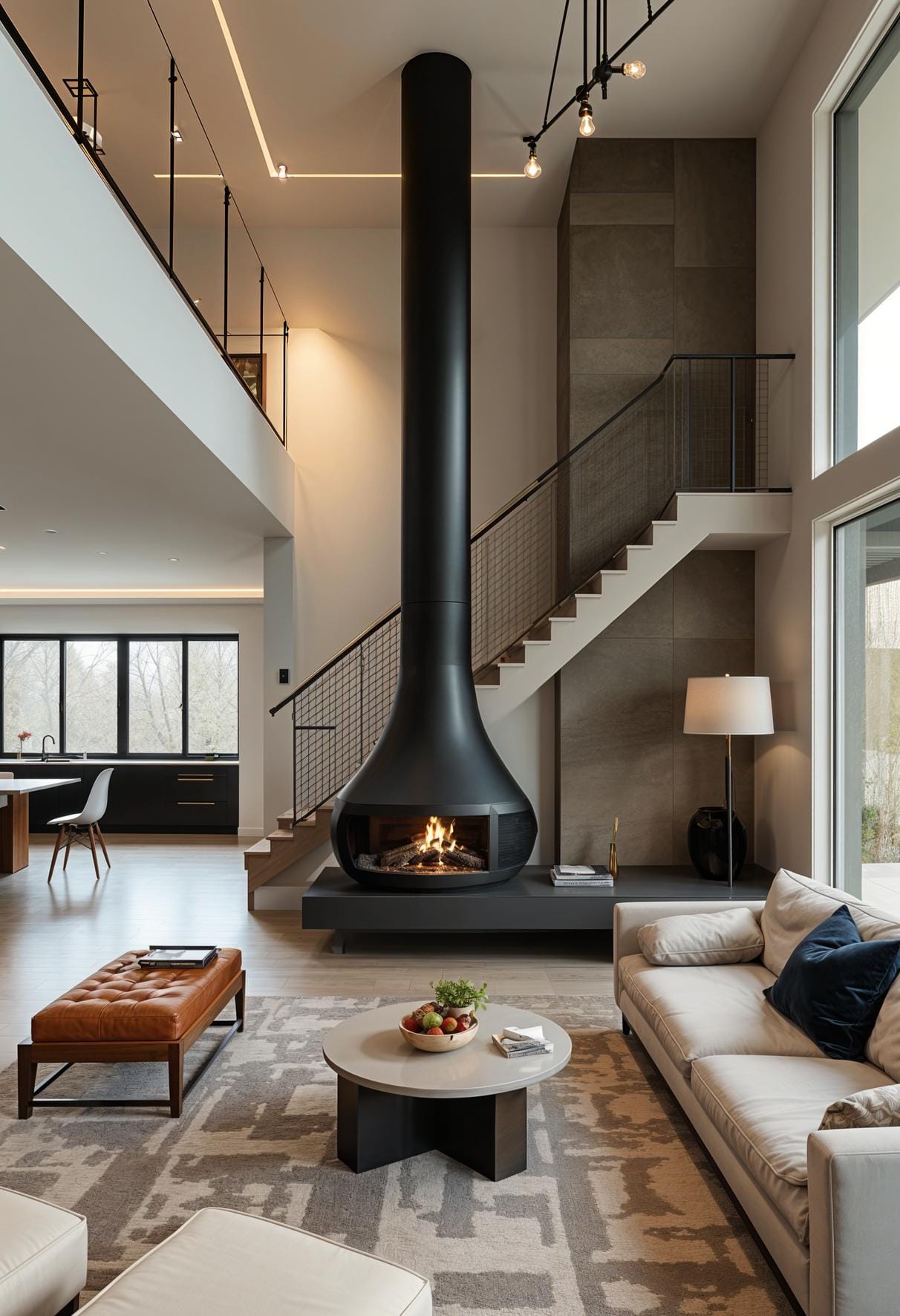 20 breathtaking mid-century modern fireplace-Makeover ideas 47 18. Black metal fireplace in the open conceptual space-1