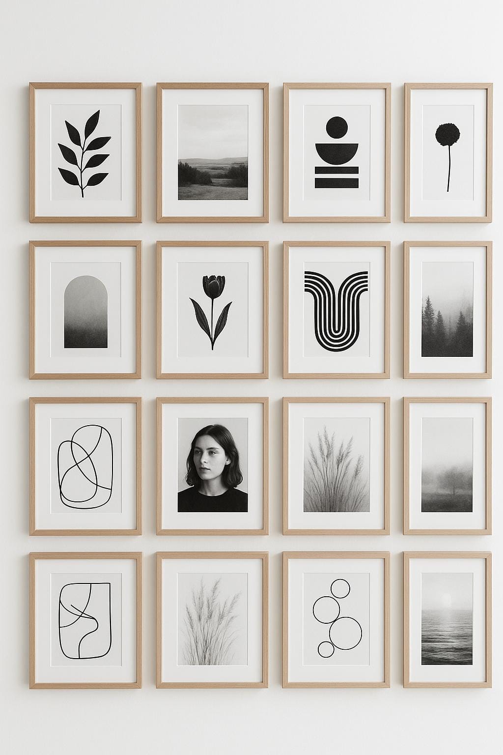 37 Gallery Wall Decor Ideas: Layouts And Styles to Elevate Any Room 4 1. Symmetrical grid layout with equal-sized frames in a perfect grid-1