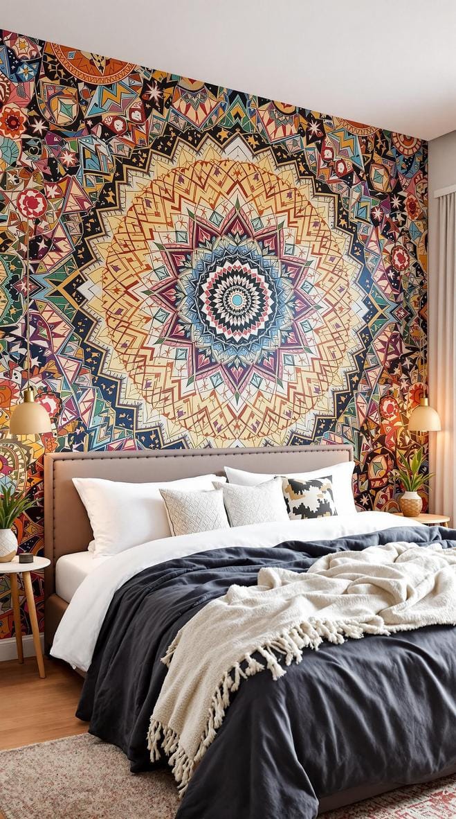 20 beautiful Boho bedroom for teenagers: ideas for 2025 41 14. Wallpower wall painting: Choose a large, colorful or neutral wall carpet to fill a wall and act as a fascinating heart-0