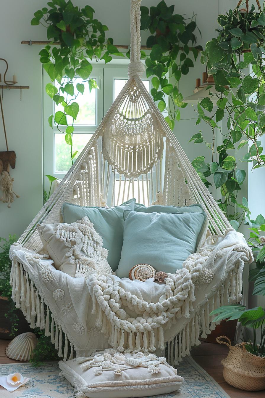 15 breathtaking boho coastal living room ideas for a beach house 40 40 40 14. Tasseled hammock retreat-0
