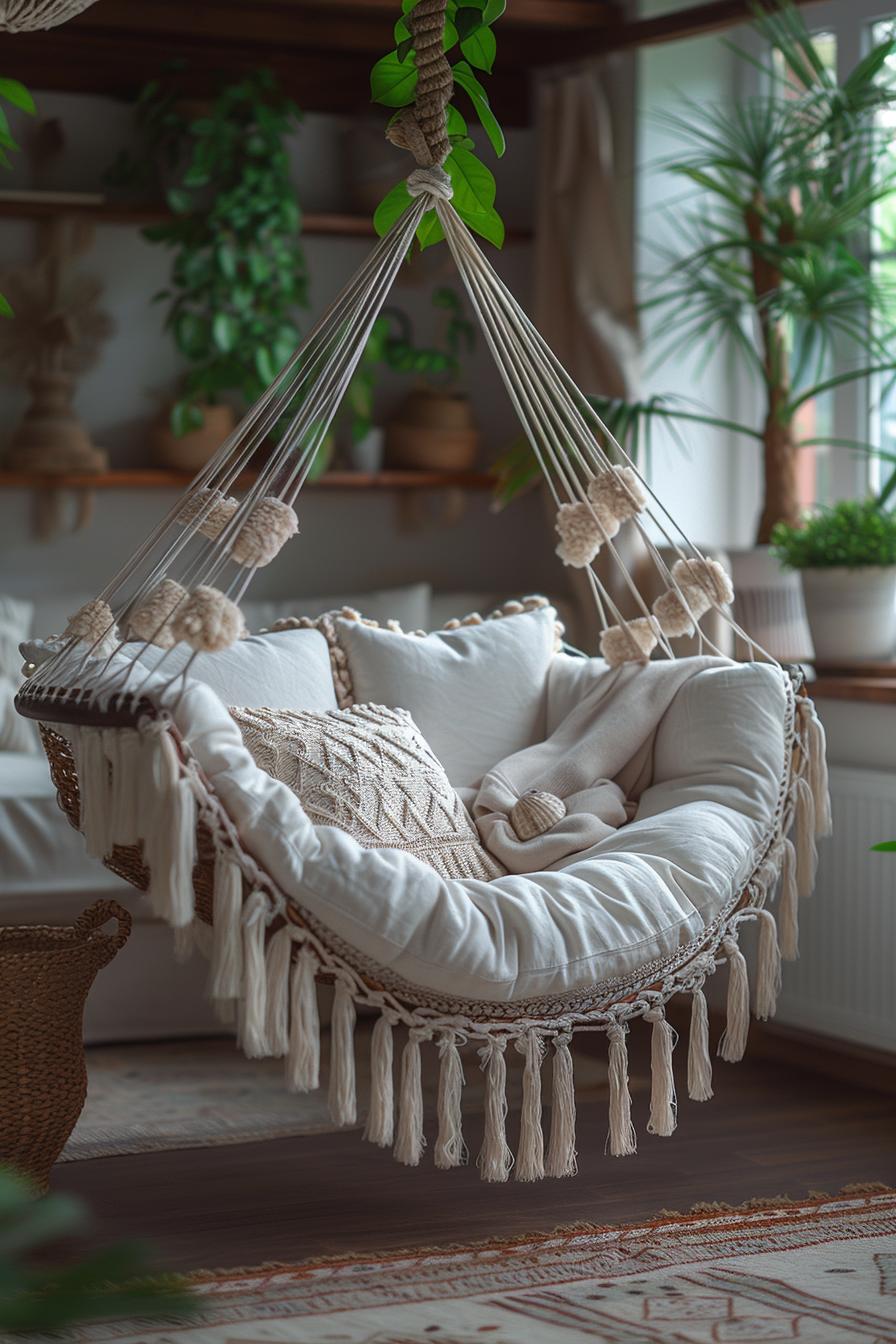 15 breathtaking Boho Coastal living room ideas for a beach house 41 41 14. Tasseled hammock retreat-1