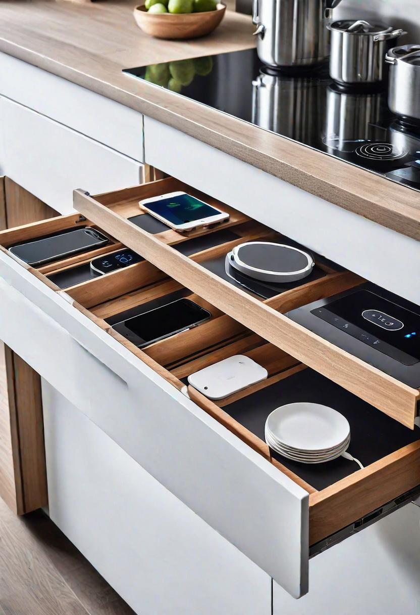 43 Inspiring Kitchen Decor Ideas: Stylish and Functional Accents 36 27. Tech-Friendly Charging Stations in Drawers-0