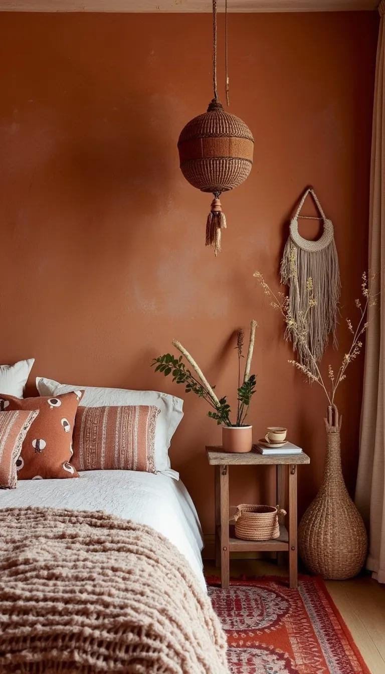 23 Modern Boho bedroom ideas that you will love immediately 33 11. Terracotta wall color and suitable decor-0