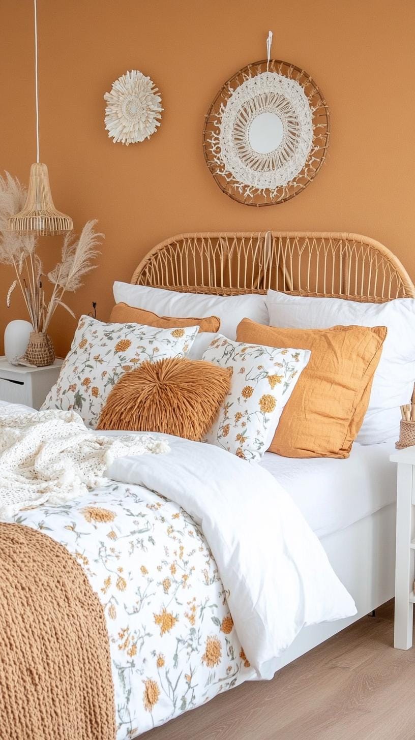 23 Modern Boho bedroom ideas that you will love immediately 34 11. Terracotta wall color and suitable decor