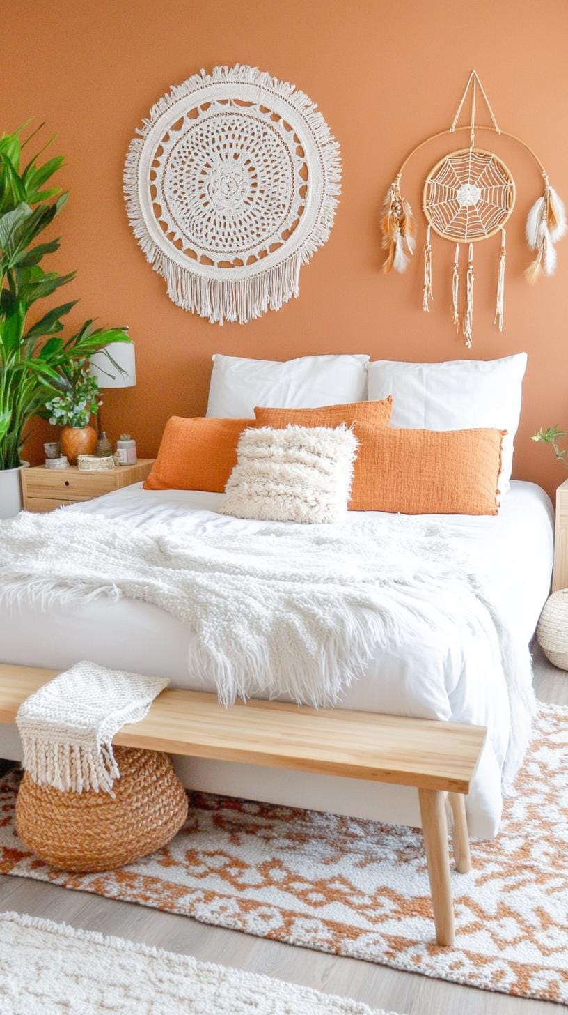 23 Modern Boho bedroom ideas that you will love immediately 35 11. Terracotta wall color and suitable decor
