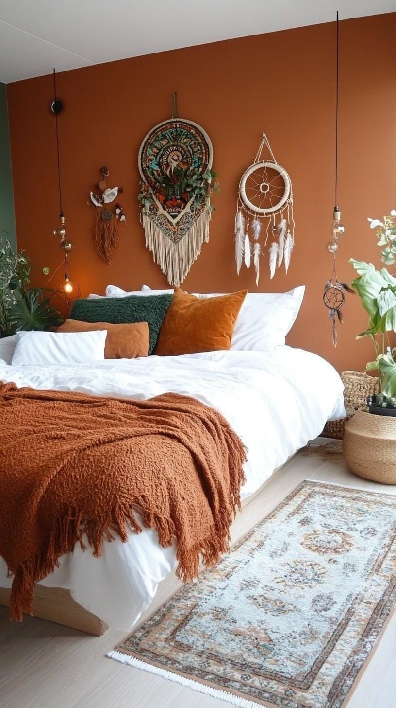23 Modern Boho bedroom ideas that you will love immediately 36 11. Terracotta wall color and suitable decor-3